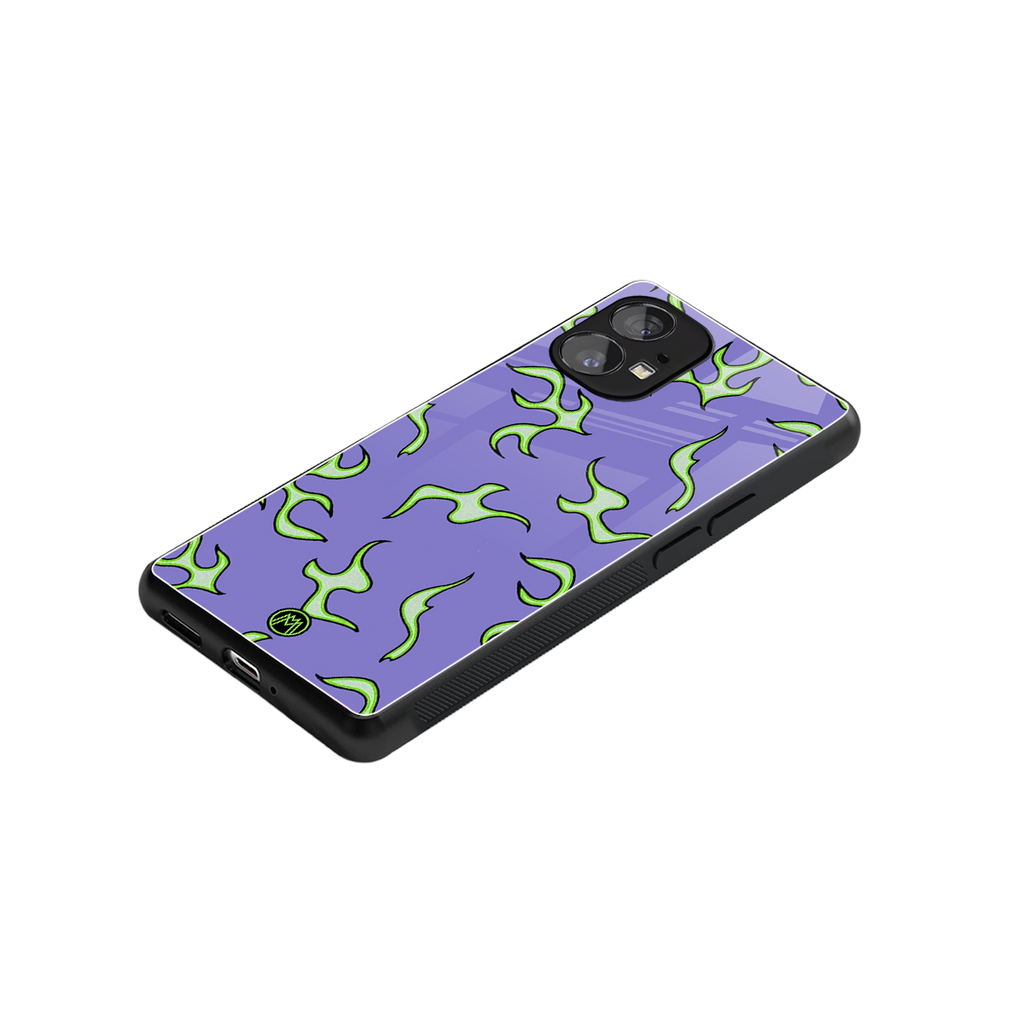 lil flames on purple back phone cover | glass case for nothing phone 1