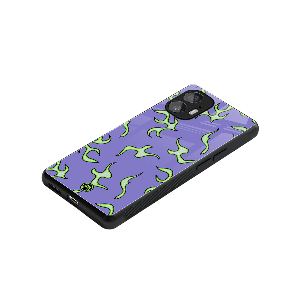 lil flames on purple back phone cover | glass case for nothing phone 2