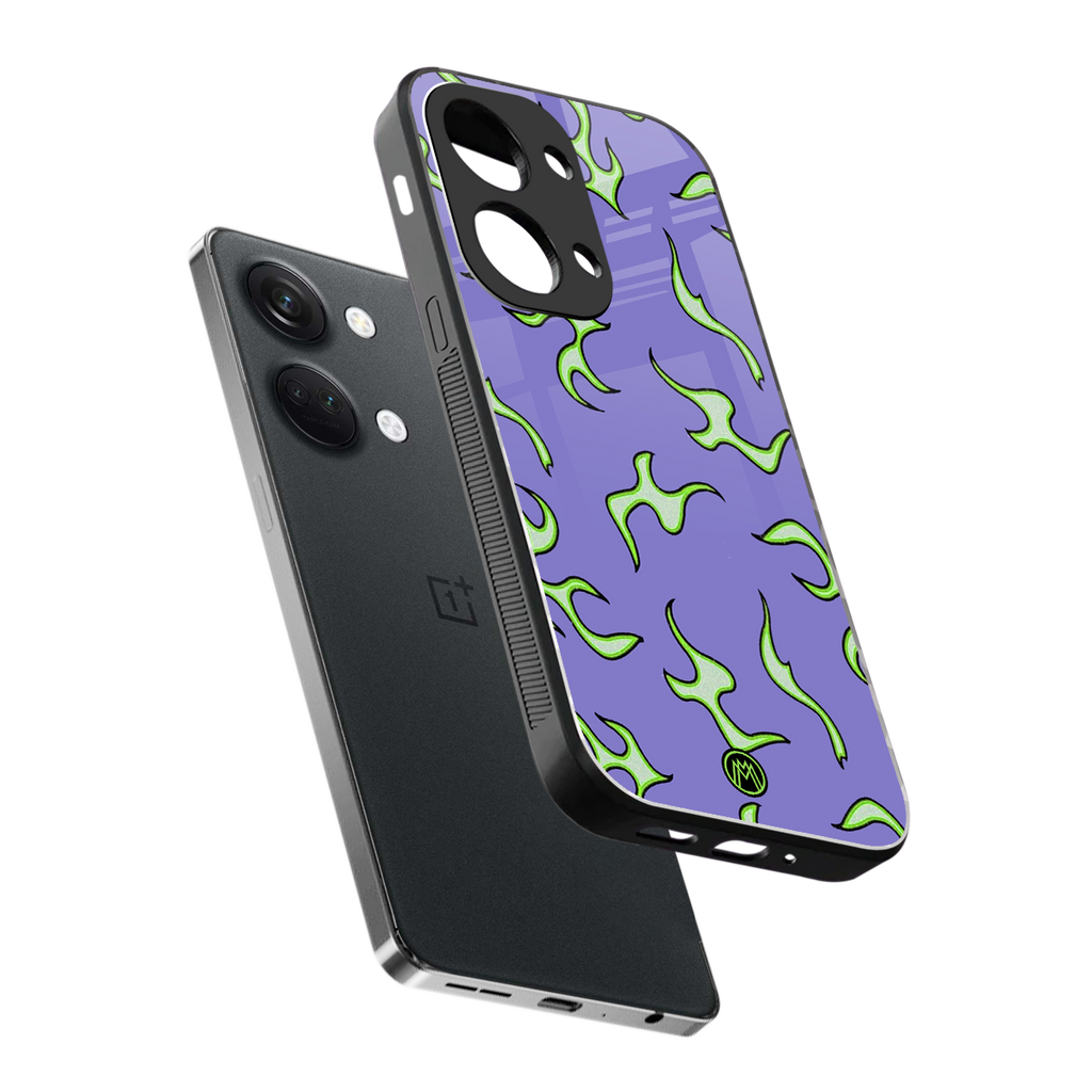 lil flames on purple back phone cover | glass case for oneplus nord 3