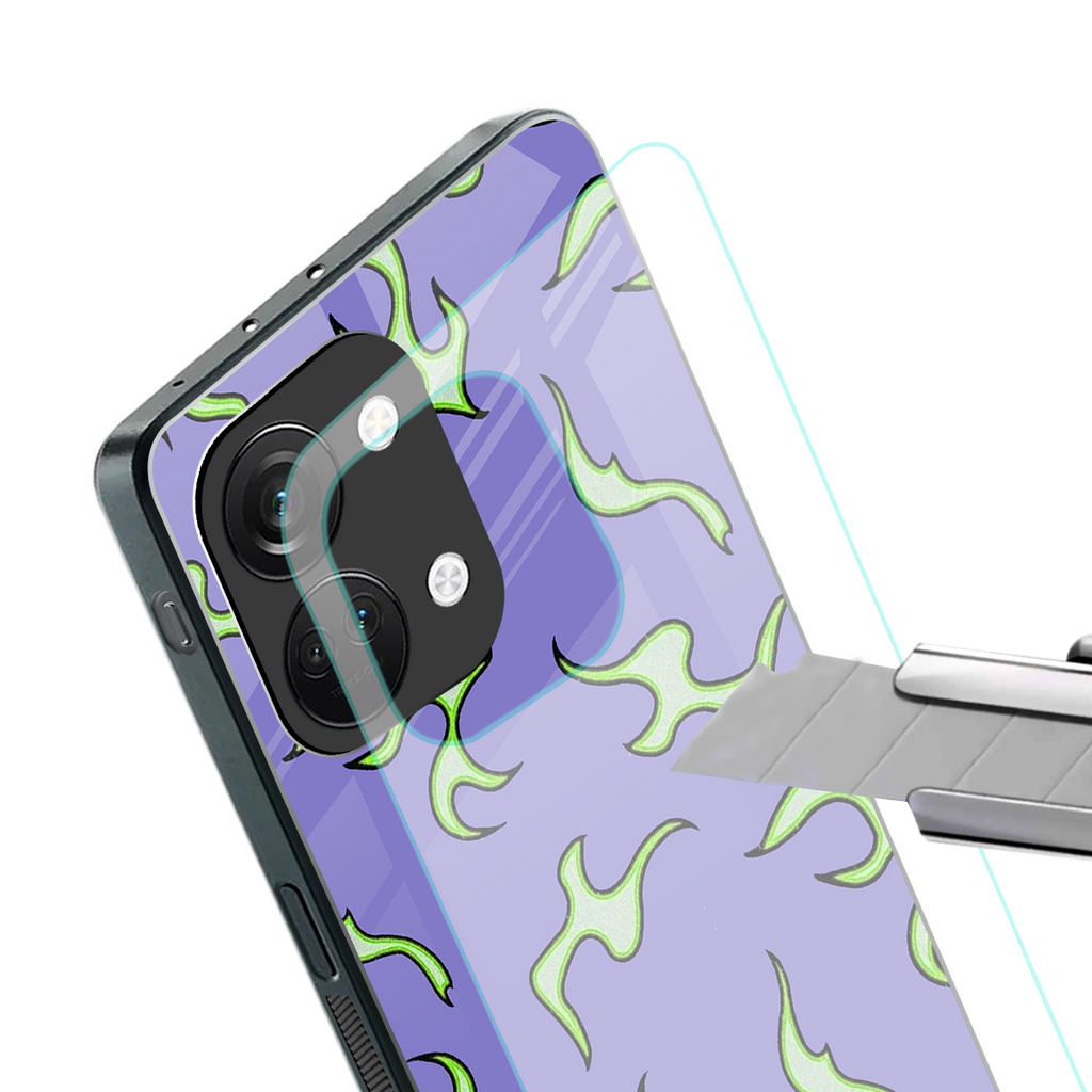 lil flames on purple back phone cover | glass case for oneplus nord 3