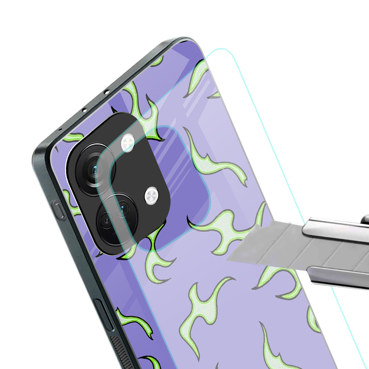lil flames on purple back phone cover | glass case for oneplus nord 3