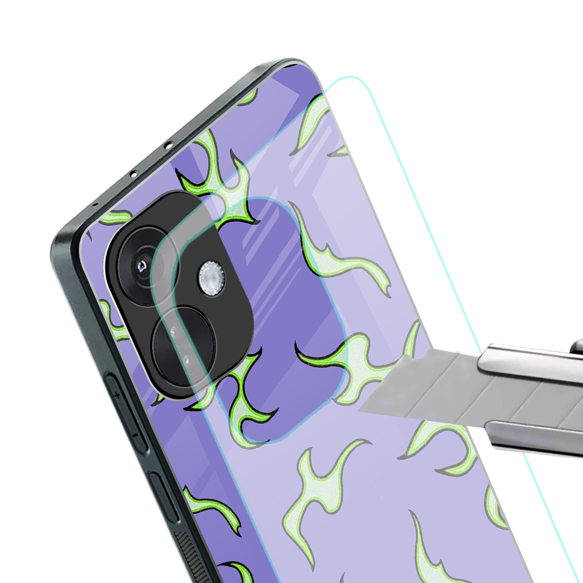 lil flames on purple back phone cover | glass case for oneplus nord ce 3