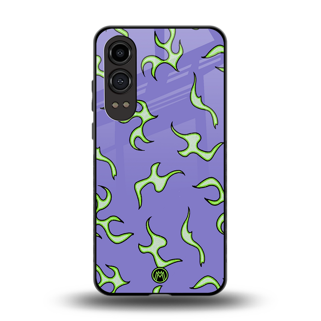 lil flames on purple back phone cover | glass case for oneplus nord ce 4 lite
