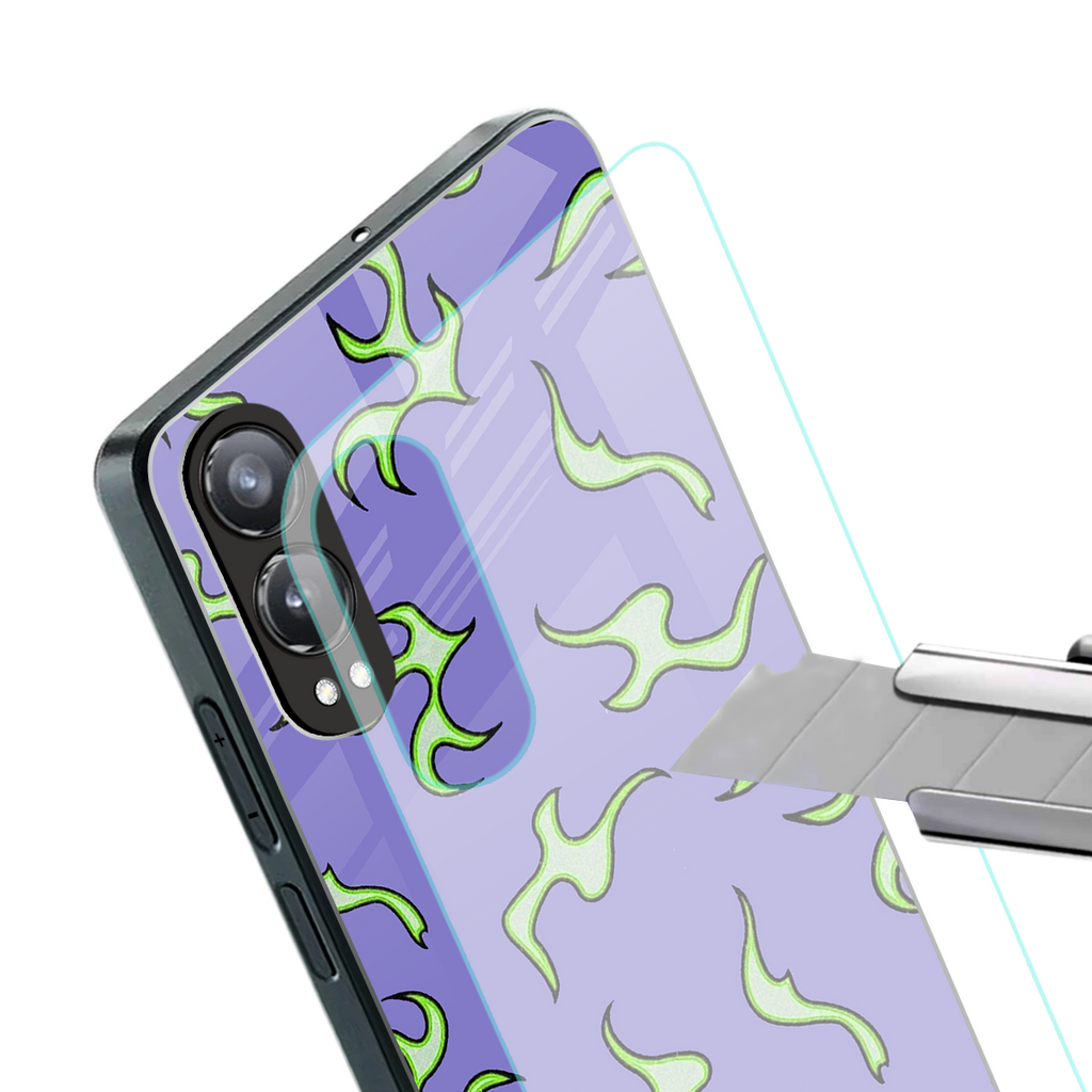 lil flames on purple back phone cover | glass case for oneplus nord ce 4 lite