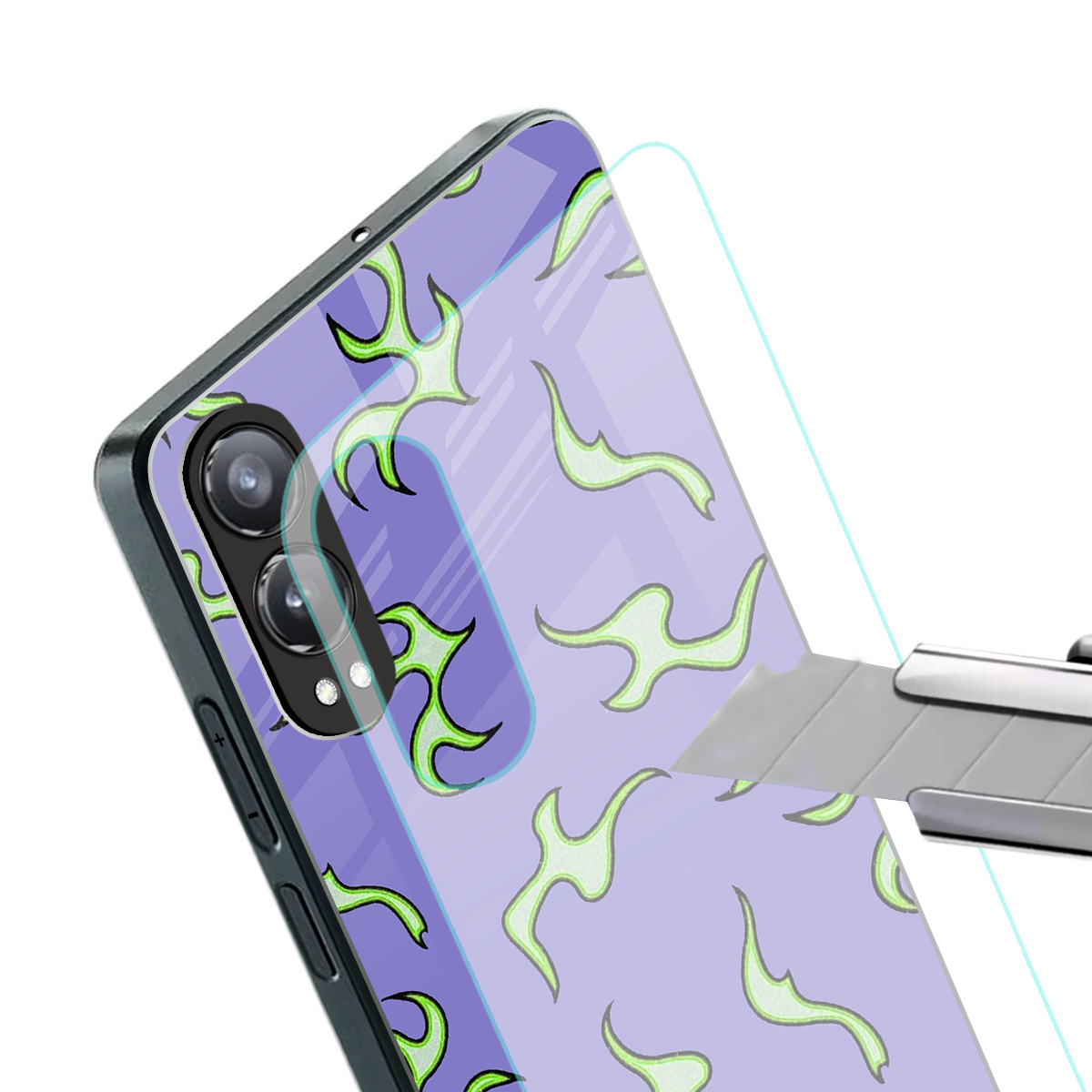 lil flames on purple back phone cover | glass case for oneplus nord ce 4 lite