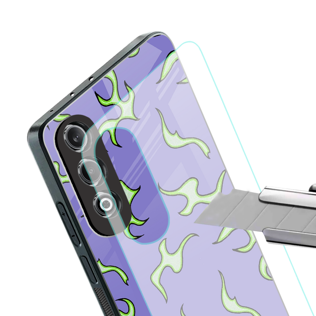 lil flames on purple back phone cover | glass case for oneplus nord ce 4