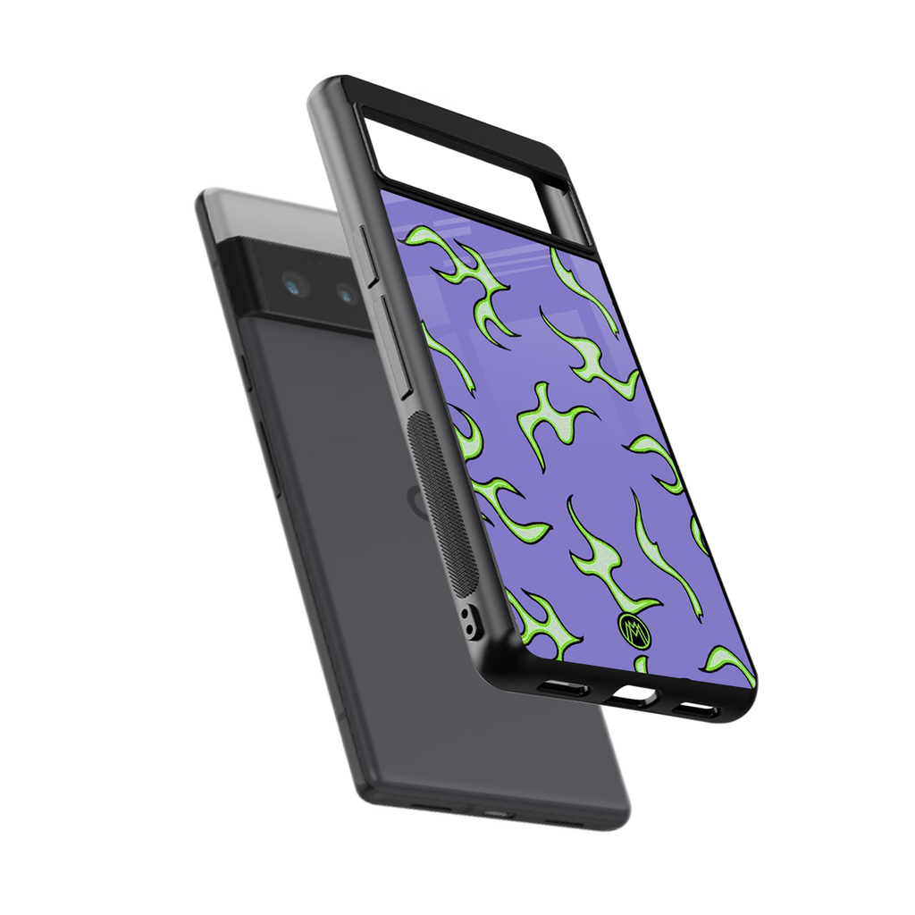 lil flames on purple back phone cover | glass case for google pixel 6 pro