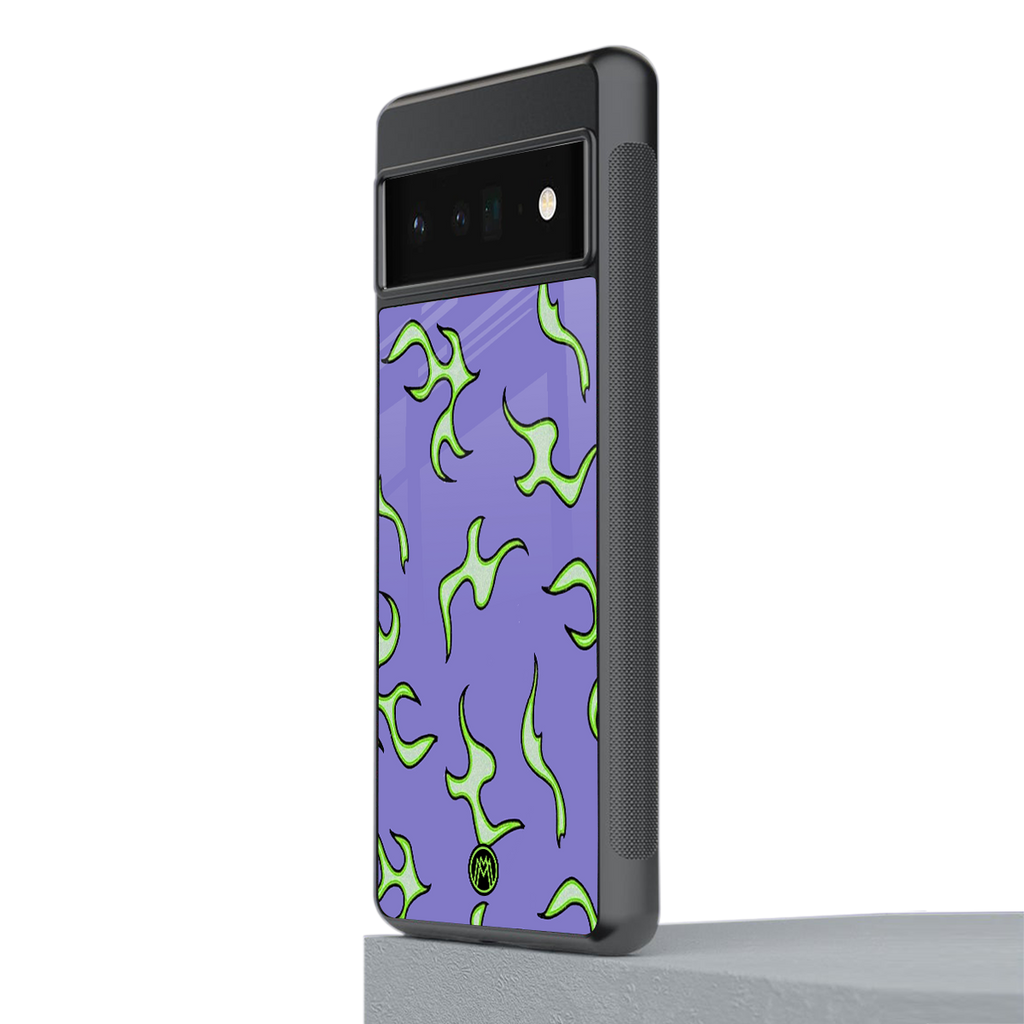 lil flames on purple back phone cover | glass case for google pixel 6 pro