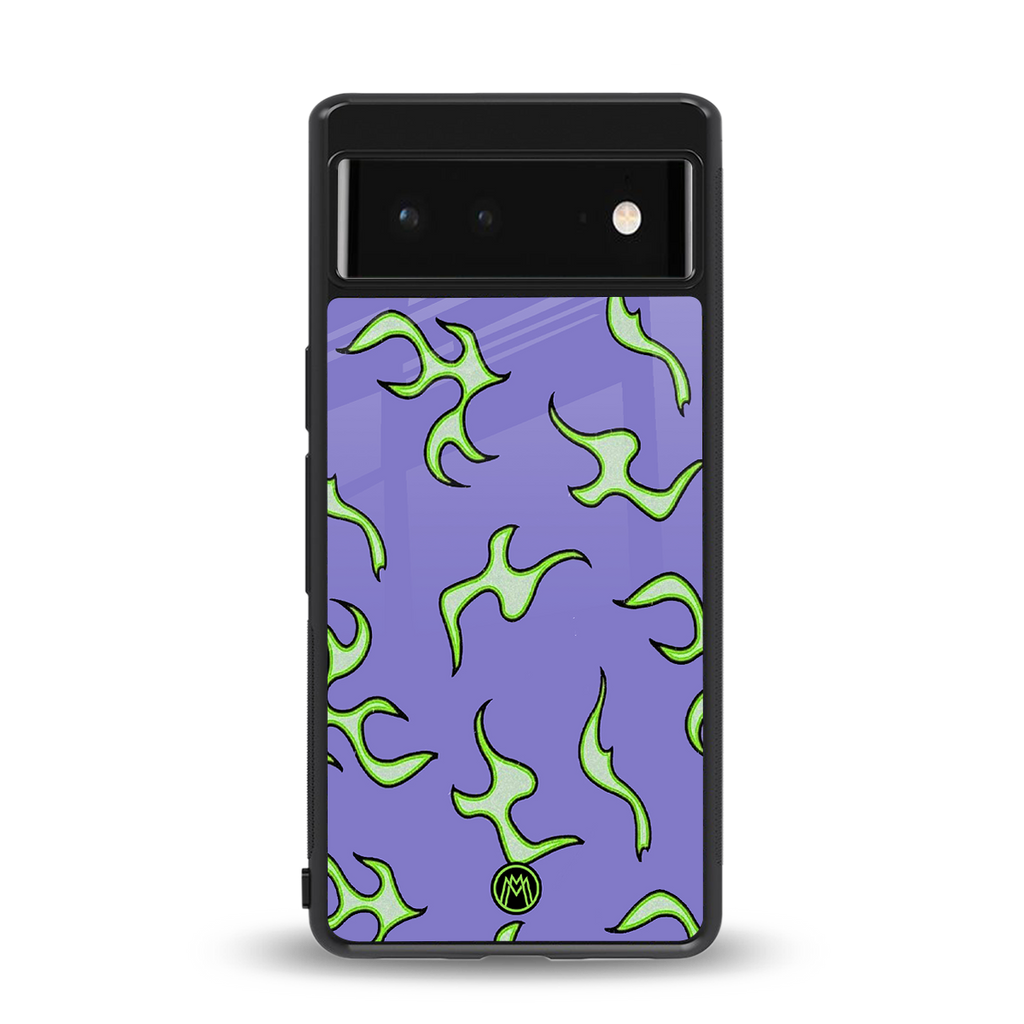 lil flames on purple back phone cover | glass case for google pixel 6