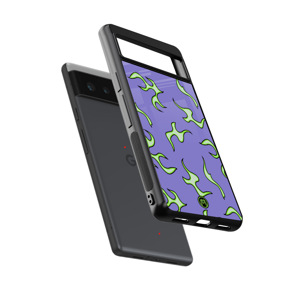 lil flames on purple back phone cover | glass case for Google Pixel 6A