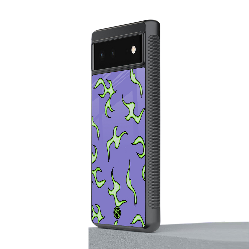 lil flames on purple back phone cover | glass case for google pixel 6