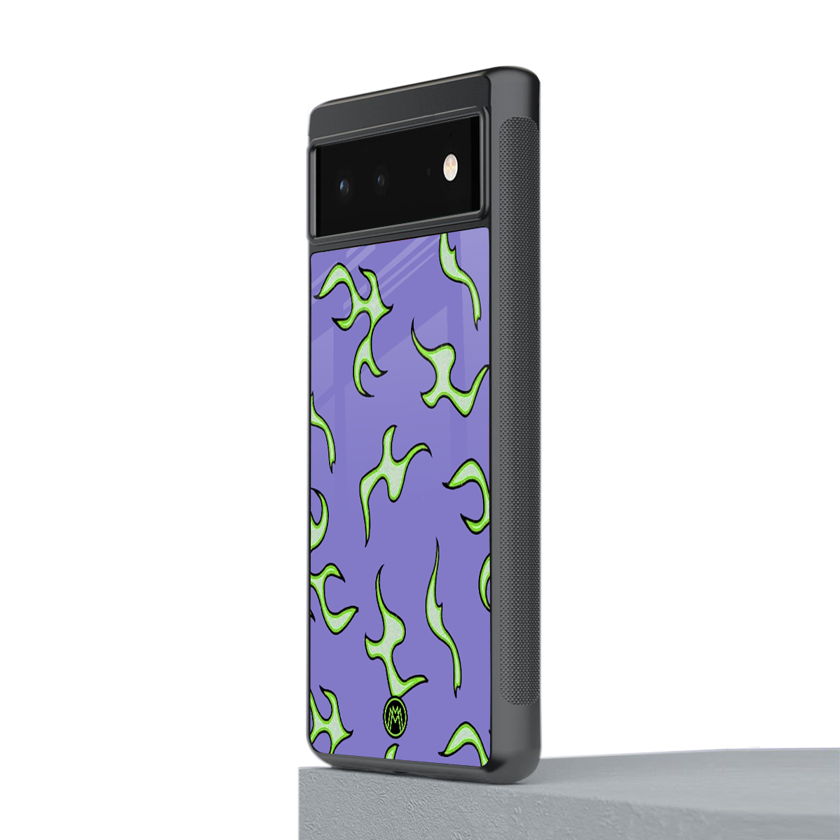 lil flames on purple back phone cover | glass case for google pixel 6