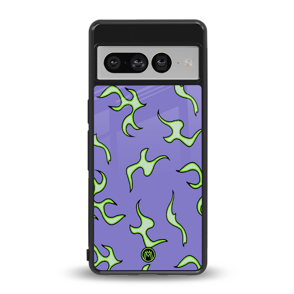 lil flames on purple back phone cover | glass case for google pixel 7 pro