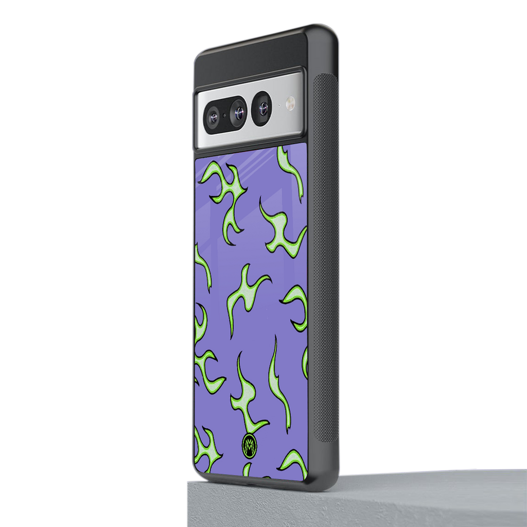 lil flames on purple back phone cover | glass case for google pixel 7 pro