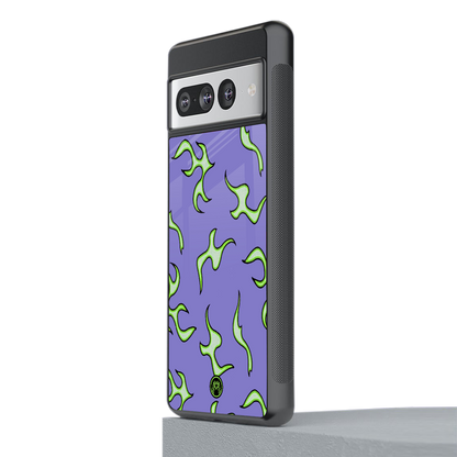 lil flames on purple back phone cover | glass case for google pixel 7 pro