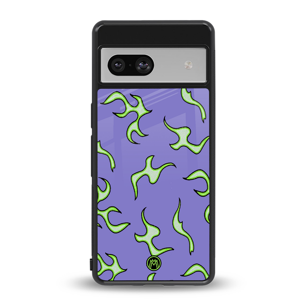 lil flames on purple back phone cover | glass case for Google Pixel 7