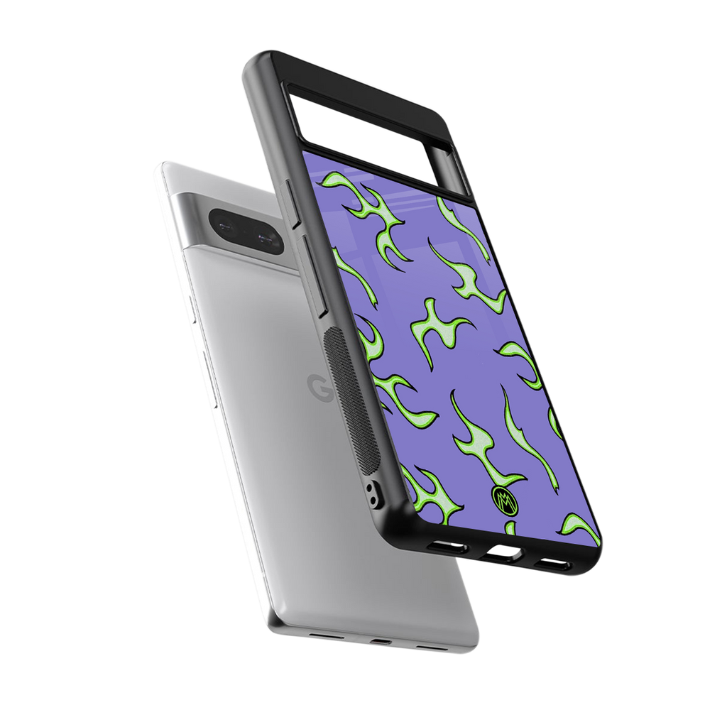 lil flames on purple back phone cover | glass case for Google Pixel 7