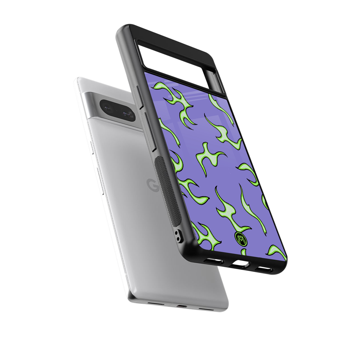 lil flames on purple back phone cover | glass case for Google Pixel 7