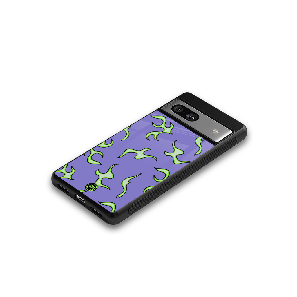 lil flames on purple back phone cover | glass case for Google Pixel 7