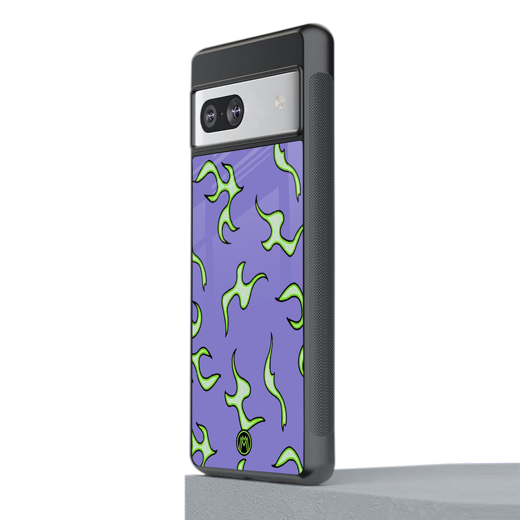 lil flames on purple back phone cover | glass case for Google Pixel 7