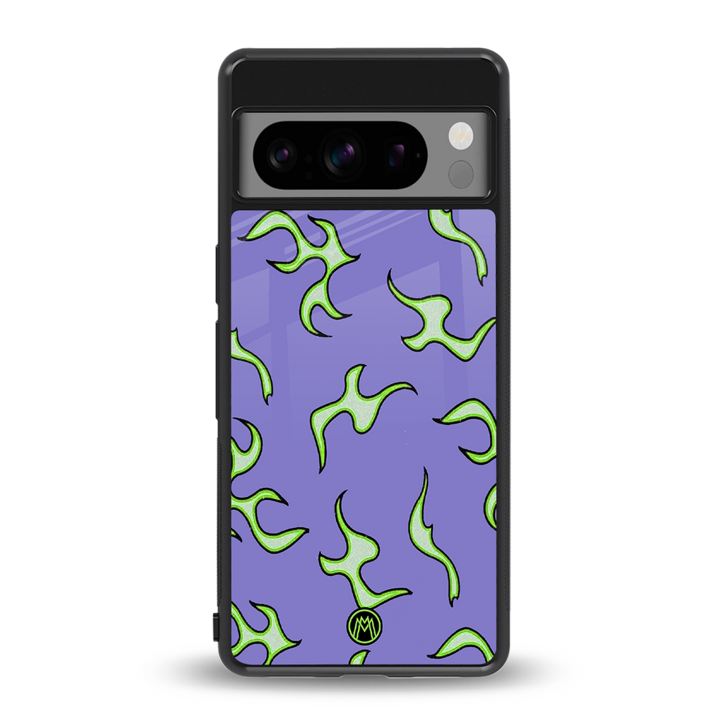 lil flames on purple back phone cover | glass case for google pixel 8 pro