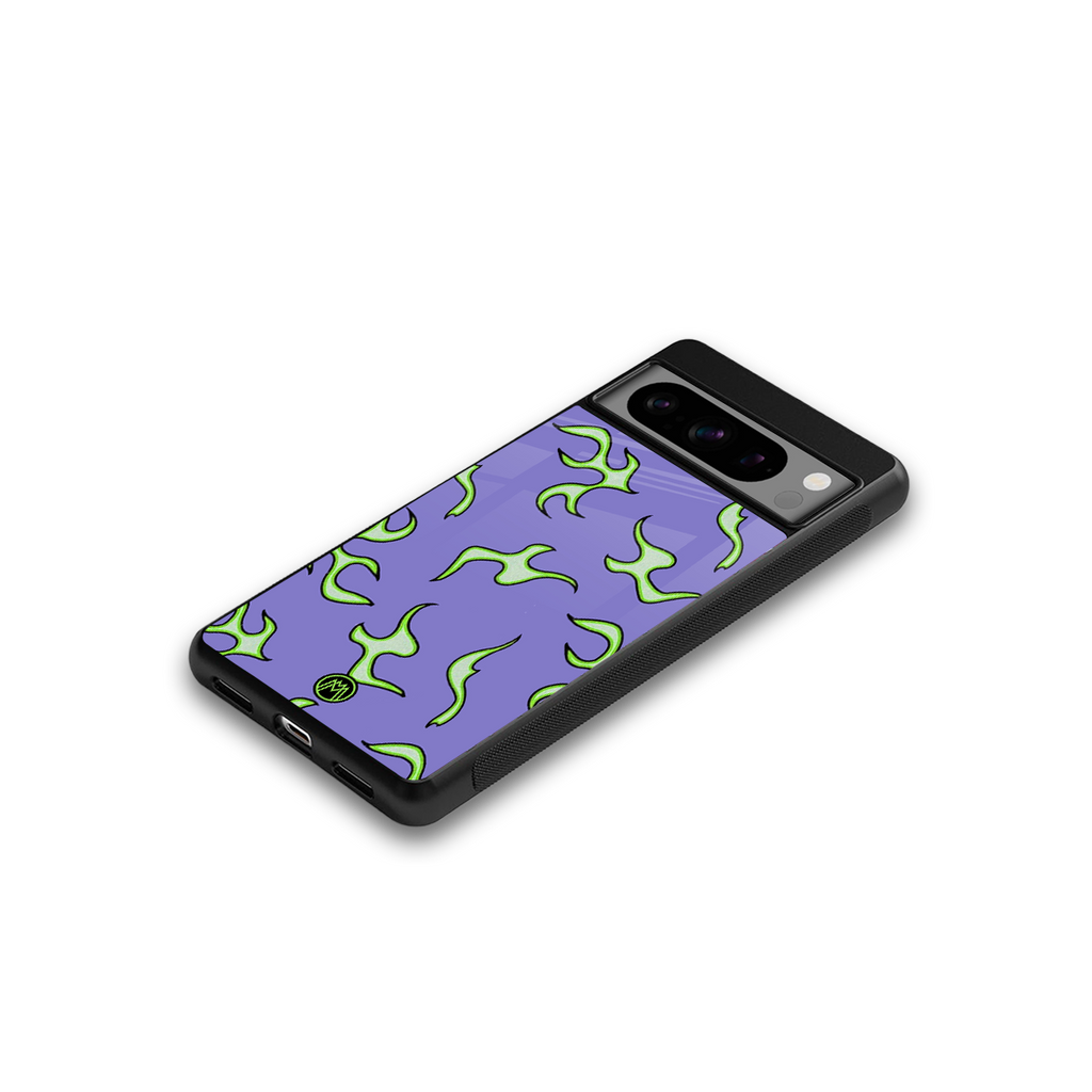 lil flames on purple back phone cover | glass case for google pixel 8 pro