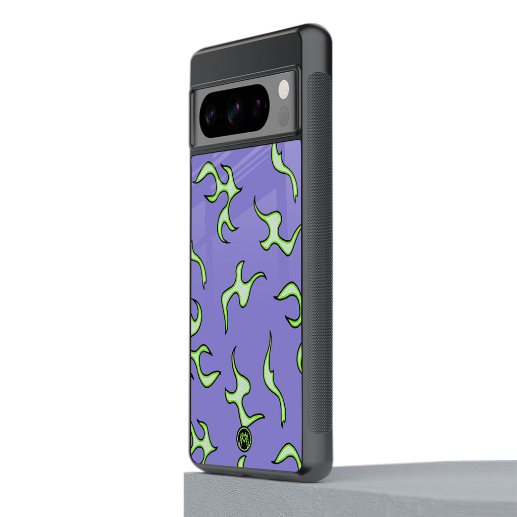 lil flames on purple back phone cover | glass case for google pixel 8 pro