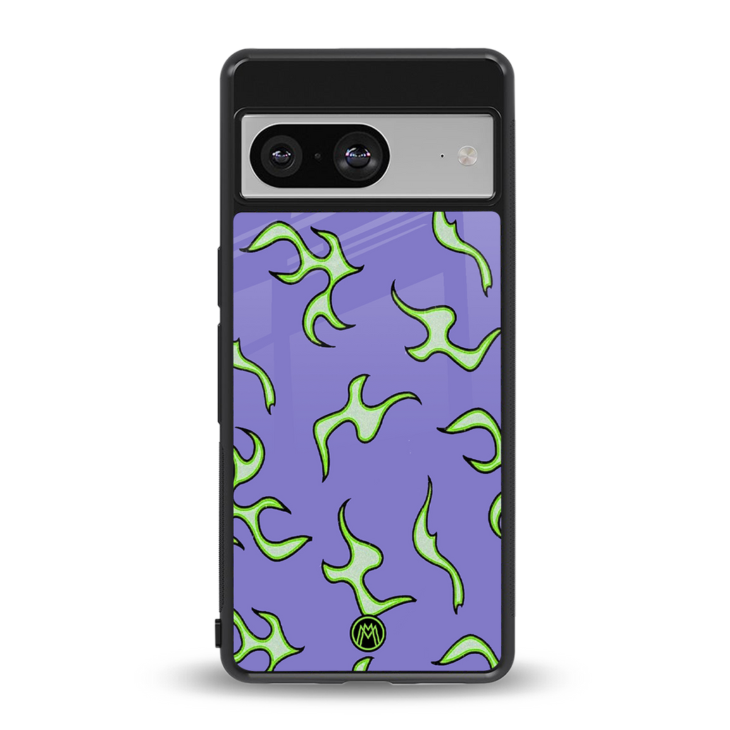 lil flames on purple back phone cover | glass case for Google Pixel 8