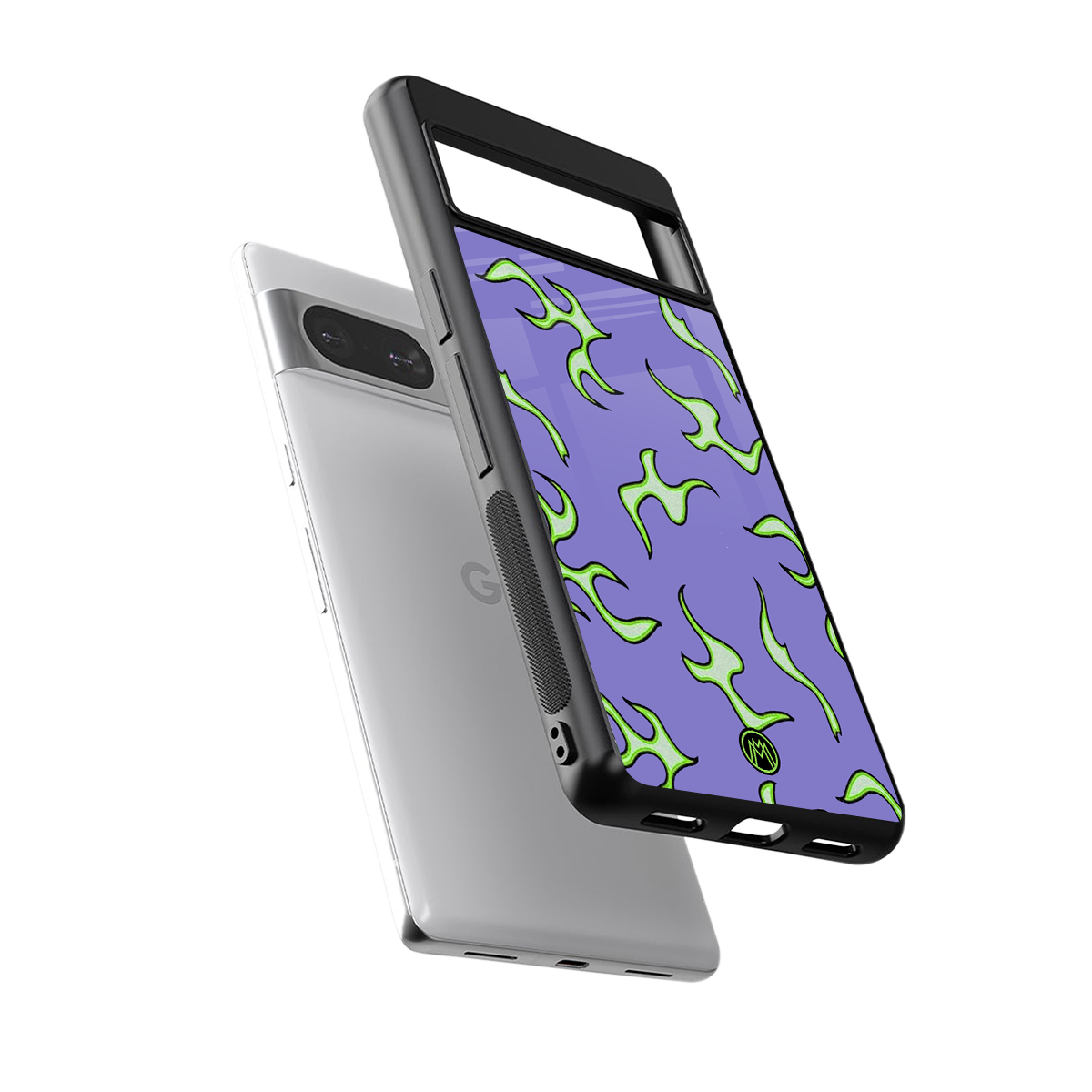 lil flames on purple back phone cover | glass case for Google Pixel 8