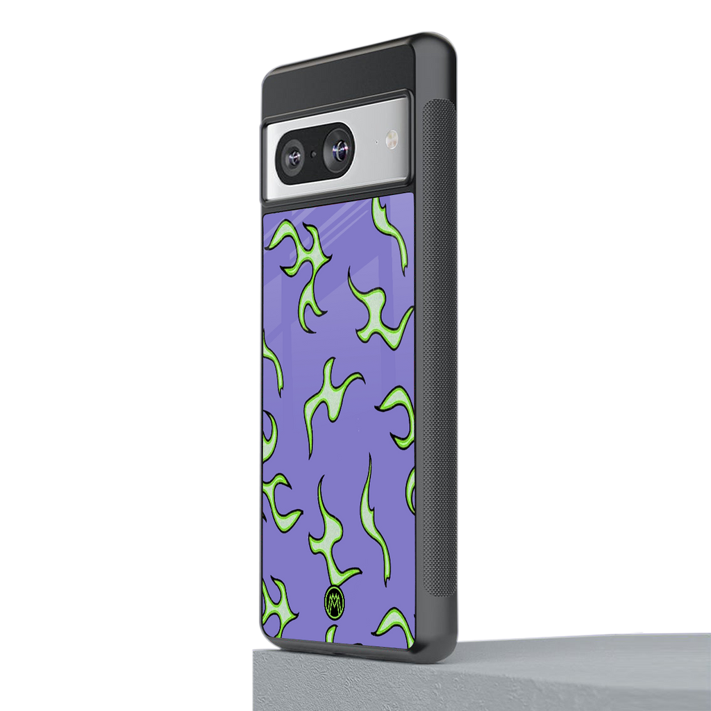 lil flames on purple back phone cover | glass case for Google Pixel 8