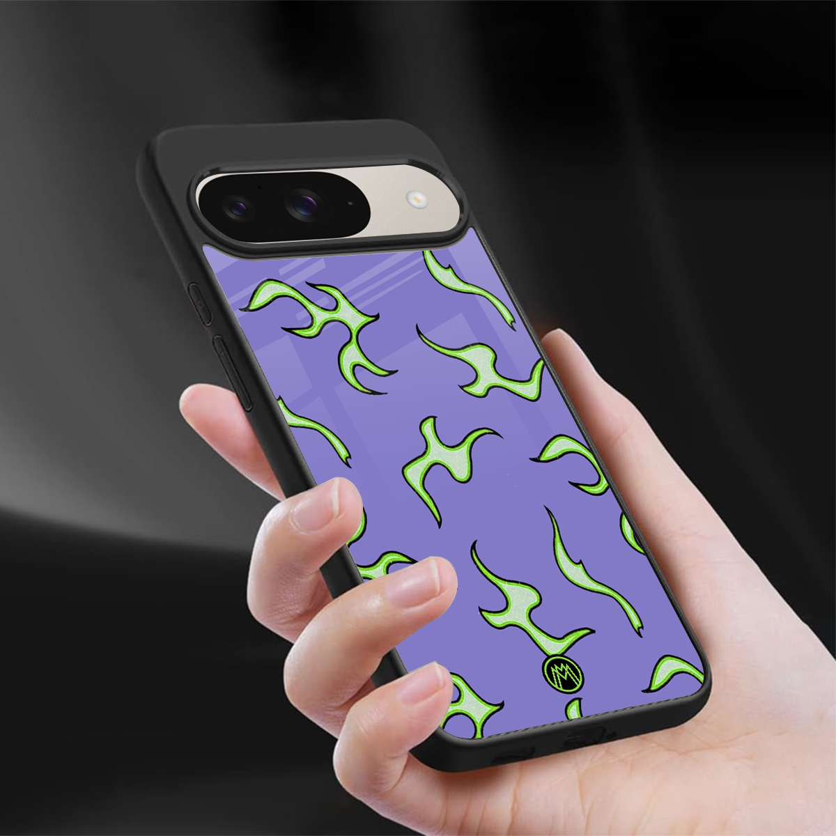lil flames on purple back phone cover | glass case for google pixel 9