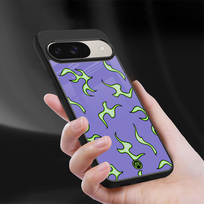 lil flames on purple back phone cover | glass case for google pixel 9