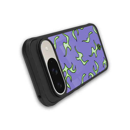 lil flames on purple back phone cover | glass case for google pixel 9