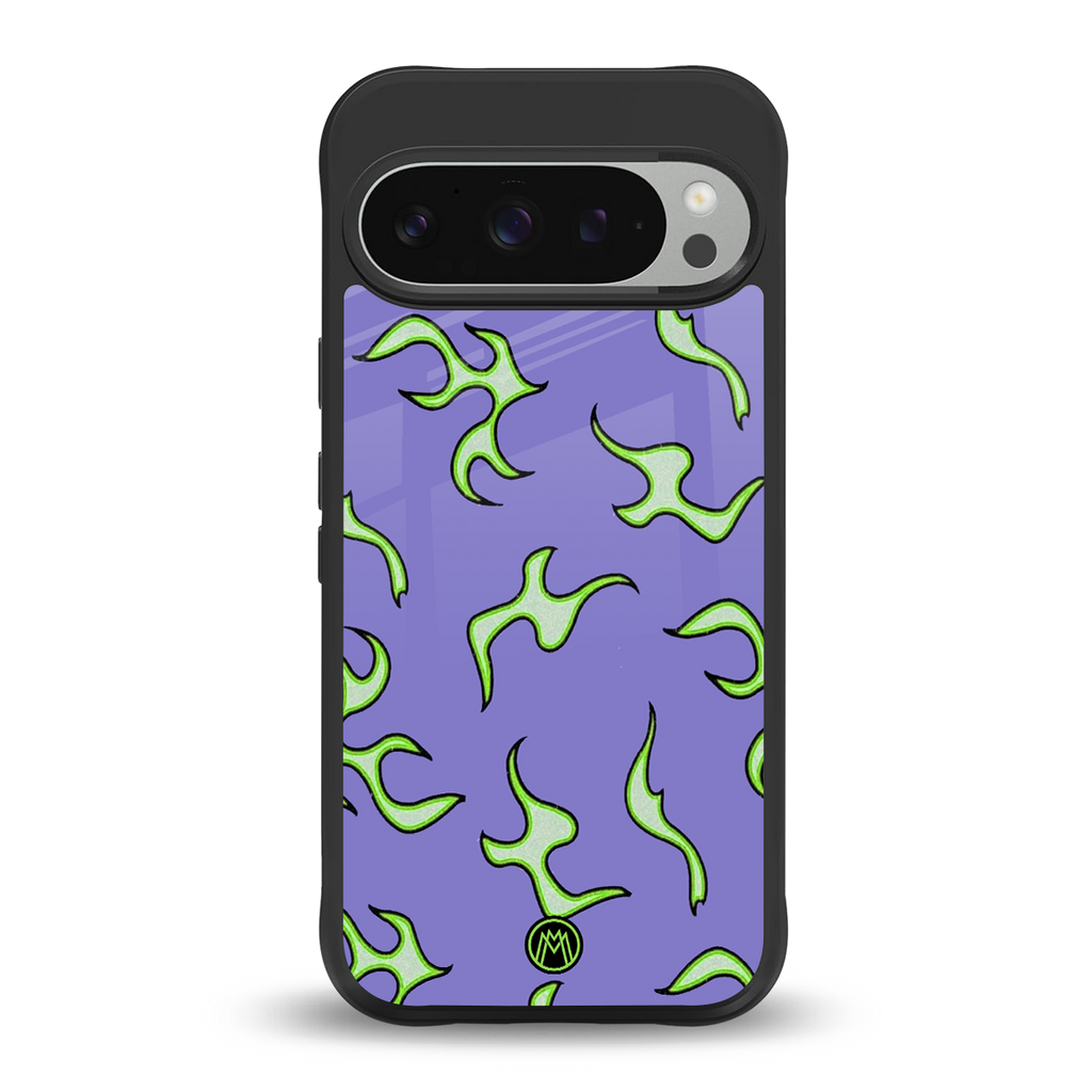 lil flames on purple back phone cover | glass case for google pixel 9 pro