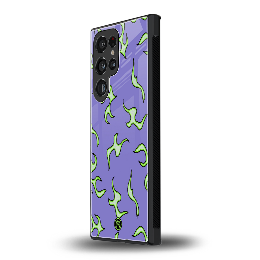 lil flames on purple back phone cover | glass case for samsung galaxy s23 ultra