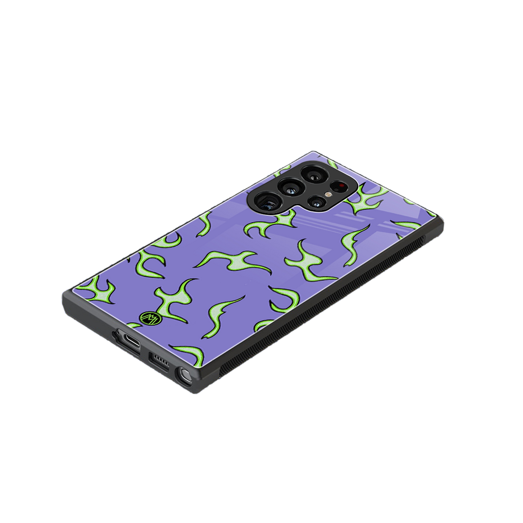 lil flames on purple back phone cover | glass case for samsung galaxy s23 ultra