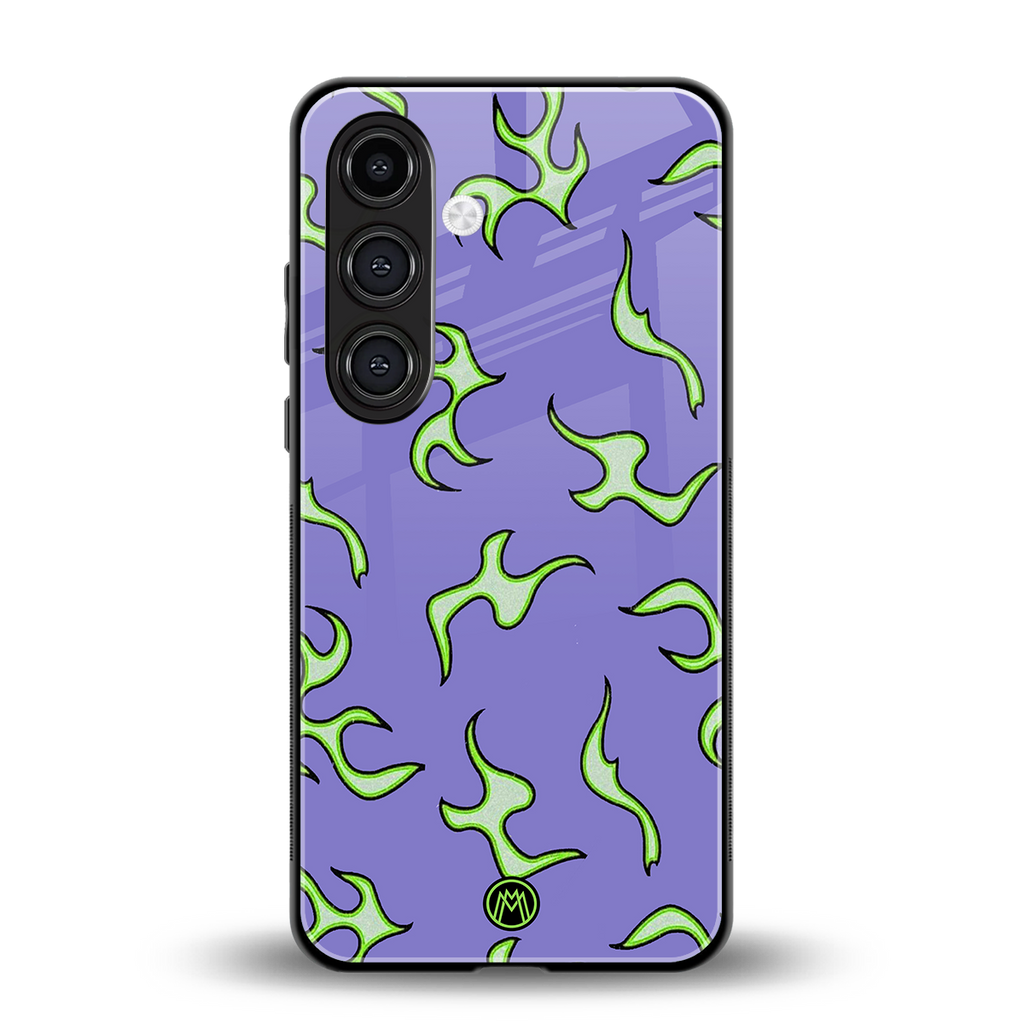 lil flames on purple back phone cover | glass case for samsung galaxy s25 plus