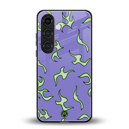 lil flames on purple back phone cover | glass case for samsung galaxy s24 plus