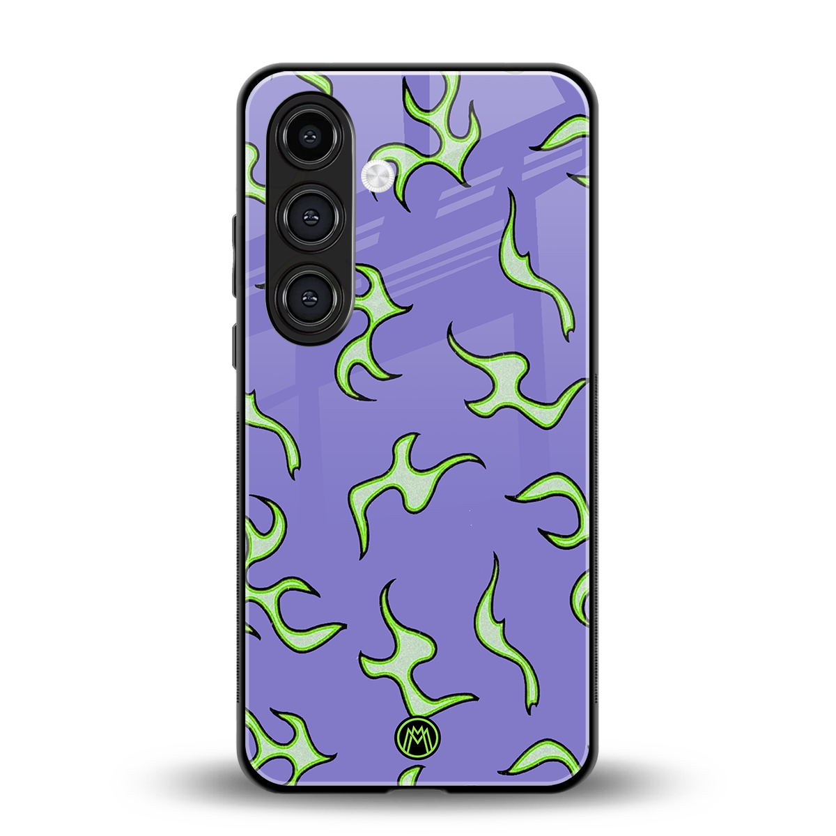 lil flames on purple back phone cover | glass case for samsung galaxy s24 fe