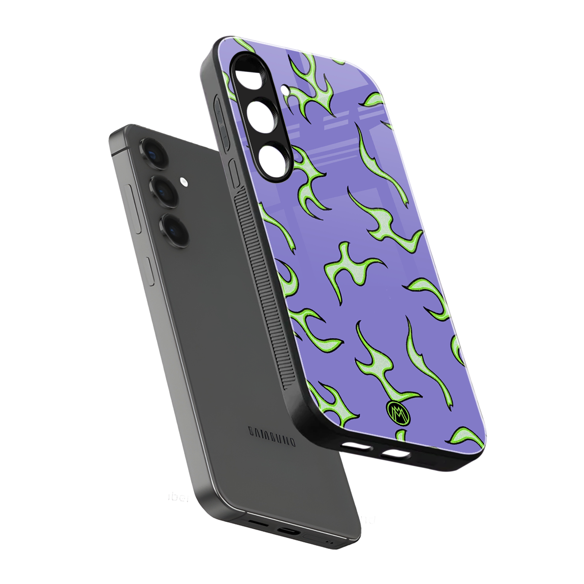 lil flames on purple back phone cover | glass case for samsung galaxy s24 fe