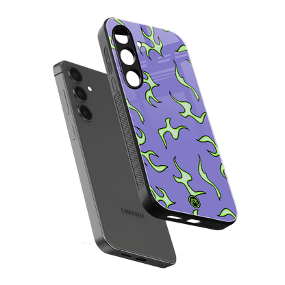 lil flames on purple back phone cover | glass case for samsung galaxy s24 fe