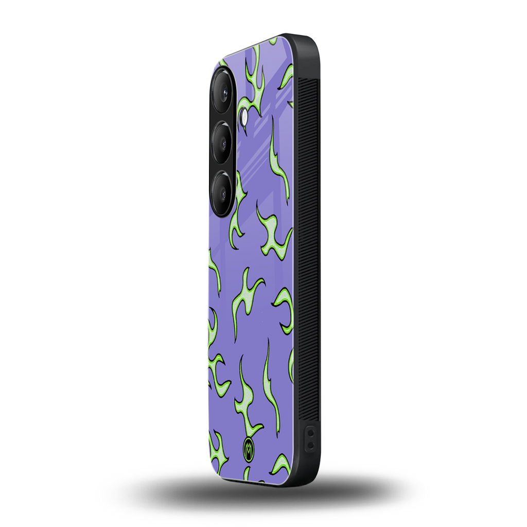lil flames on purple back phone cover | glass case for samsung galaxy s24 fe