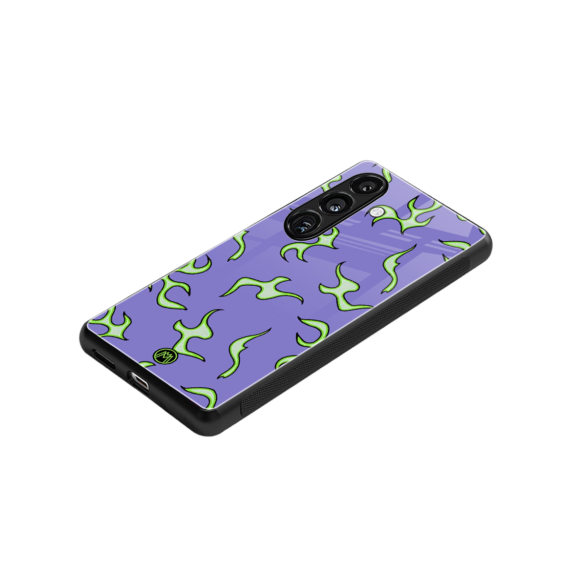 lil flames on purple back phone cover | glass case for samsung galaxy s24