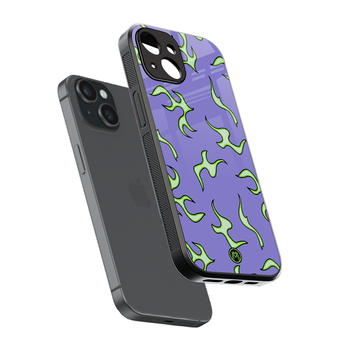 lil flames on purple back phone cover | glass case for iphone 15