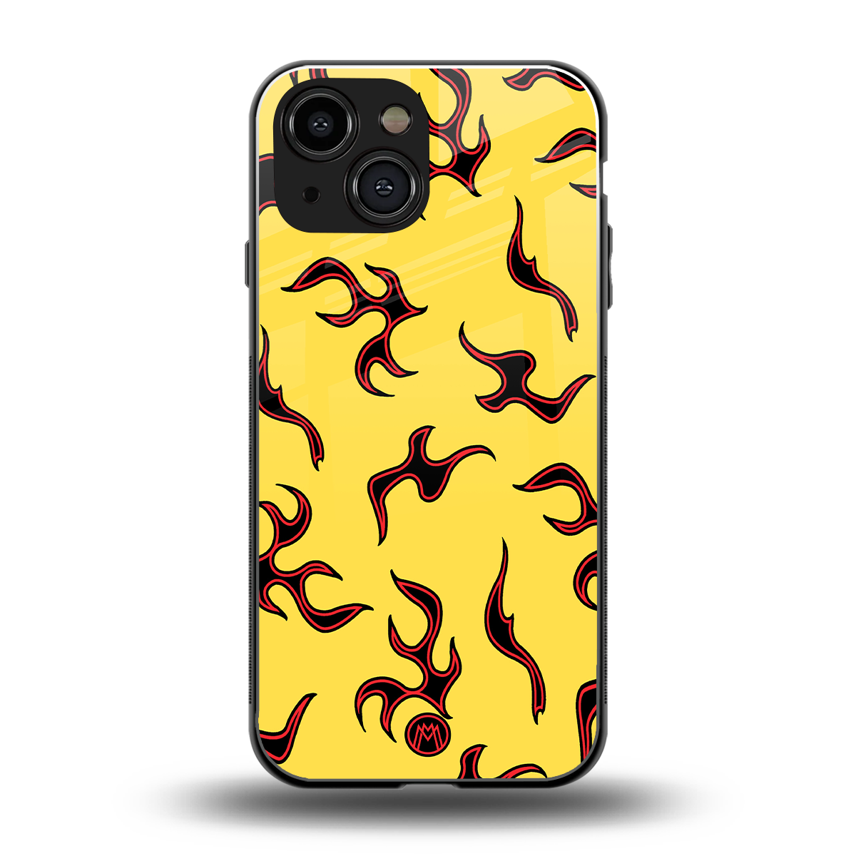 lil flames on yellow back phone cover | glass case for iphone 13 mini