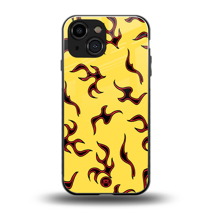 lil flames on yellow back phone cover | glass case for iphone 13 mini