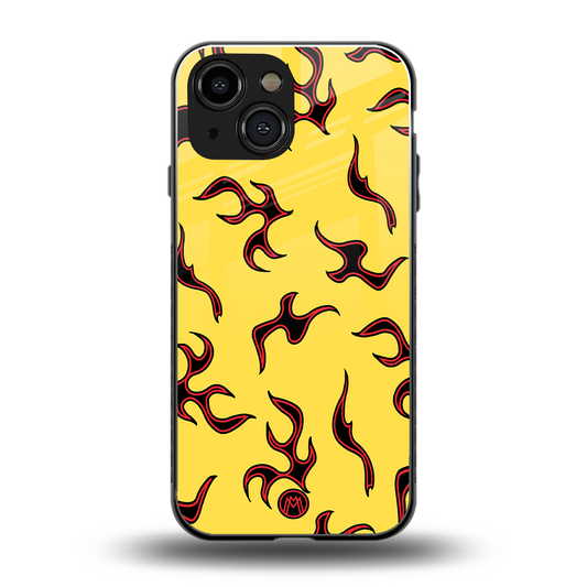 lil flames on yellow back phone cover | glass case for iphone 13 mini