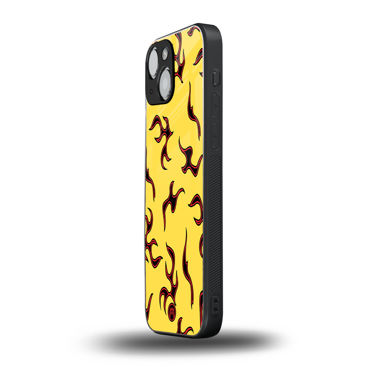 lil flames on yellow back phone cover | glass case for iphone 13 mini