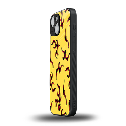 lil flames on yellow back phone cover | glass case for iphone 13 mini