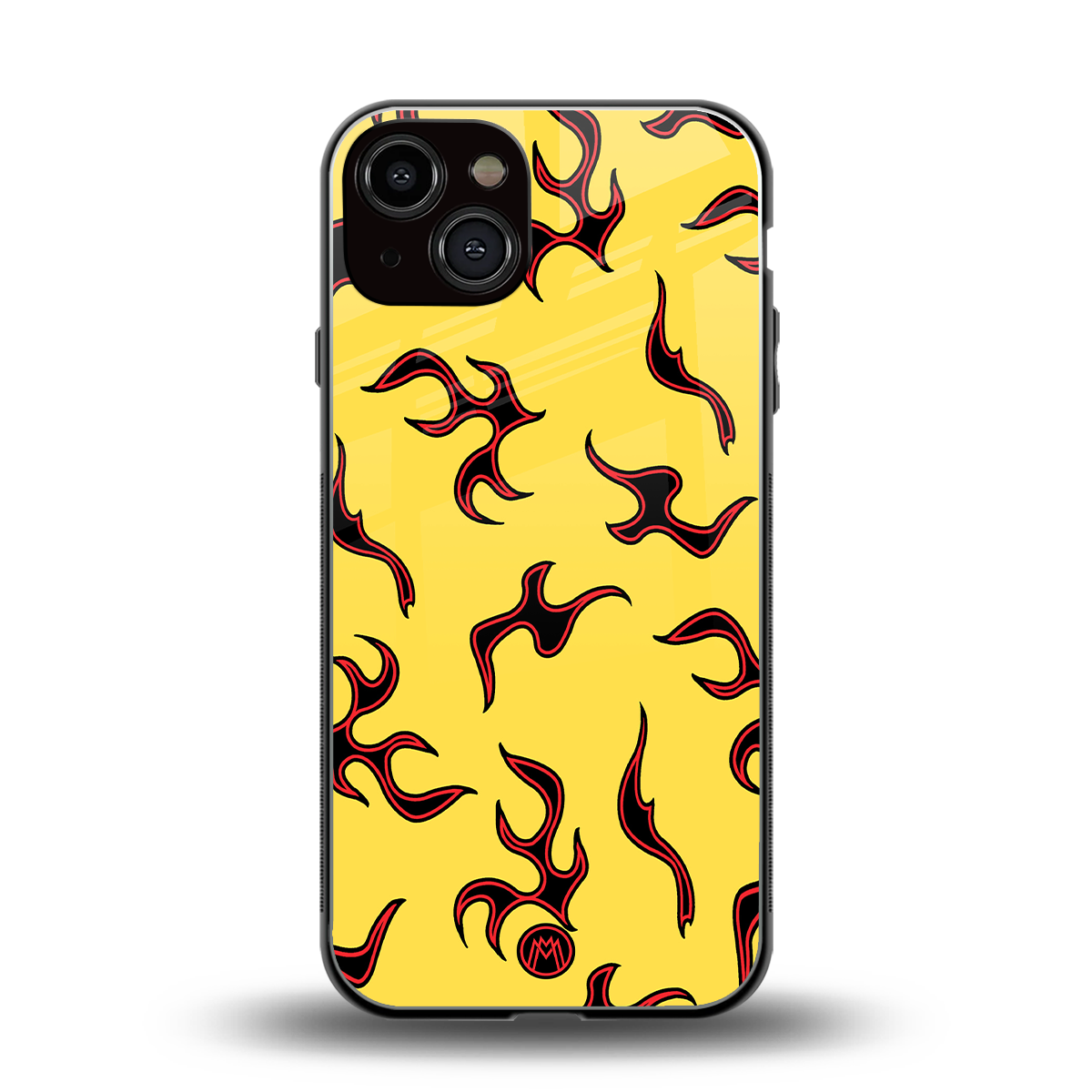 lil flames on yellow back phone cover | glass case for iphone 13